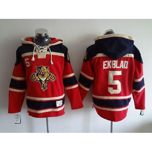 Florida Panthers #5 Aaron Ekblad Red Sawyer Hooded Sweatshirt Stitched Jersey Men's