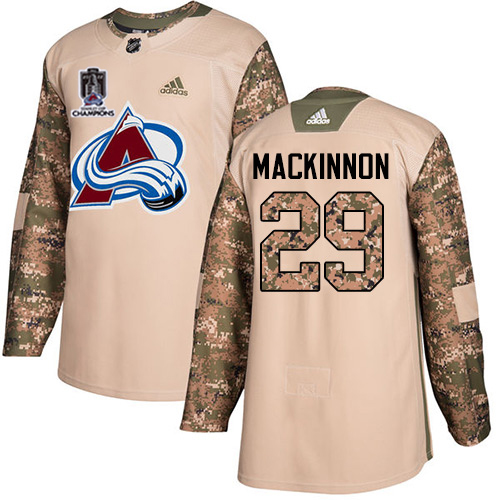 Adidas Colorado Avalanche #29 Nathan MacKinnon Camo Authentic Youth 2022 Stanley Cup Champions Veterans Day Stitched Jersey Youth