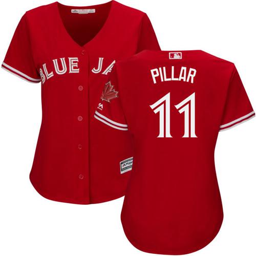 Toronto Blue Jays #11 Kevin Pillar Red Canada Day Women's Stitched Jersey Womens
