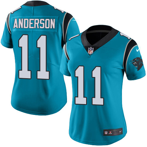 Carolina Panthers #11 Robby Anderson Blue Women's Stitched Limited Rush Jersey Womens