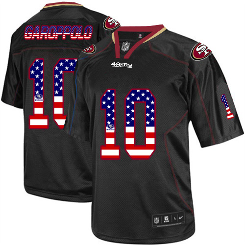 49ers #10 Jimmy Garoppolo Black Men's Stitched Elite USA Flag Fashion Jersey