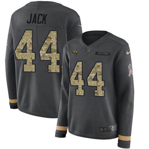 Jacksonville Jaguars #44 Myles Jack Anthracite Salute to Service Women's Stitched Limited Therma Long Sleeve Jersey Womens
