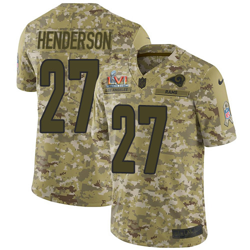 Los Angeles Rams #27 Darrell Henderson Camo Super Bowl LVI Patch Youth Stitched Limited 2018 Salute To Service Jersey Youth