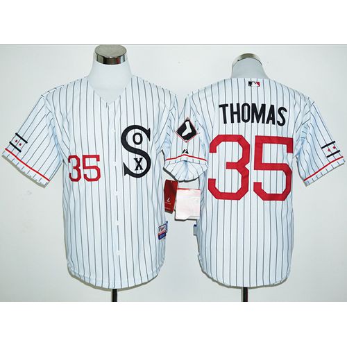 Chicago White Sox #35 Frank Thomas White(Black Strip) Cooperstown Stitched Jersey Men's