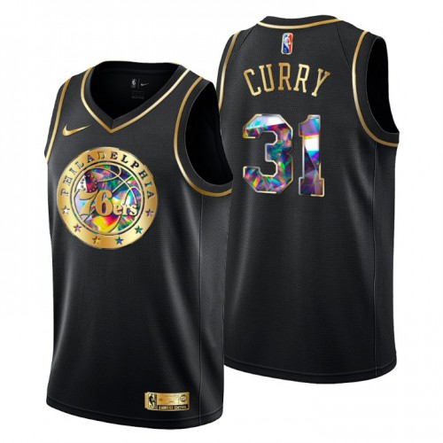 Philadelphia Philadelphia 76ers #31 Seth Curry Mens Golden Edition Diamond Logo 2021/22 Swingman Jersey - Black Mens