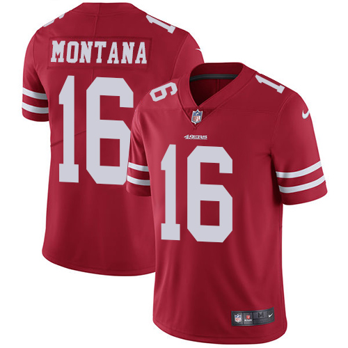 49ers #16 Joe Montana Red Team Color Men's Stitched Vapor Untouchable Limited Jersey