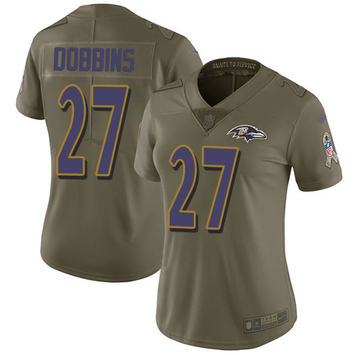 Baltimore Ravens #27 J.K. Dobbins Olive Women's Stitched Limited 2017 Salute To Service Jersey Womens