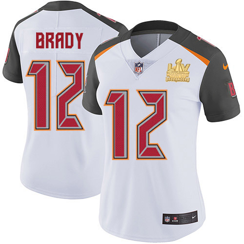 Buccaneers #12 Tom Brady White Women's Super Bowl LV Champions Patch Stitched Vapor Untouchable Limited Jersey