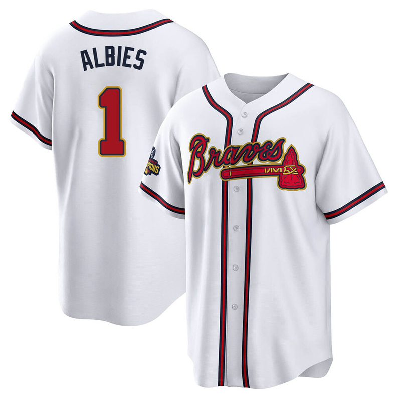 Men's Youth Women's #1 Ozzie Albies Atlanta Braves White 2022 Gold Program Jersey