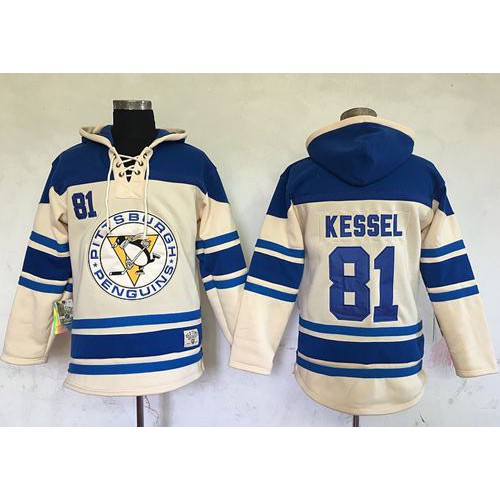 Pittsburgh Penguins #81 Phil Kessel Cream Sawyer Hooded Sweatshirt Stitched Jersey Men's