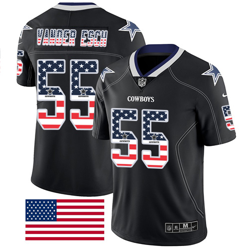 Cowboys #55 Leighton Vander Esch Black Men's Stitched Limited Rush USA Flag Jersey