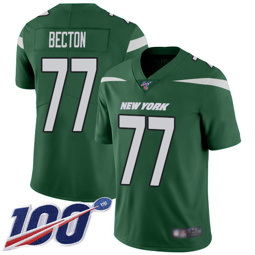 New York Jets #77 Mekhi Becton Green Team Color Youth Stitched 100th Season Vapor Untouchable Limited Jersey Youth