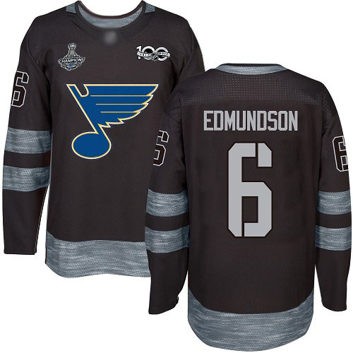 Adidas St. Louis Blues #6 Joel Edmundson Black 1917-2017 100th Anniversary Stanley Cup Champions Stitched Jersey Men's