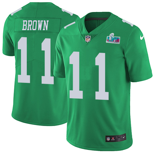 Eagles #11 A.J. Brown Green Super Bowl LVII Patch Youth Stitched Limited Rush Jersey