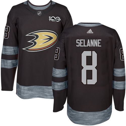 Adidas Anaheim Ducks #8 Teemu Selanne Black 1917-2017 100th Anniversary Stitched Jersey Men's