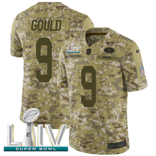 San Francisco 49ers #9 Robbie Gould Camo Super Bowl LIV 2020 Men's Stitched Limited 2018 Salute To Service Jersey Men's