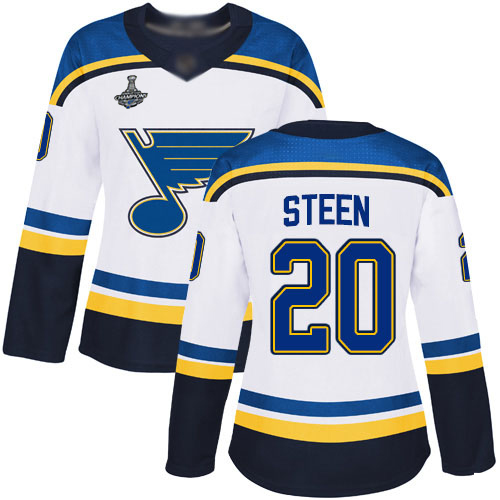 Adidas St. Louis Blues #20 Alexander Steen White Road Authentic Stanley Cup Champions Women's Stitched Jersey Womens