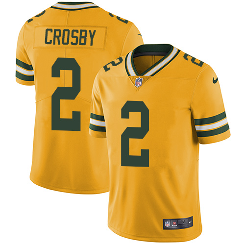 Green Bay Packers #2 Mason Crosby Yellow Men's Stitched Limited Rush Jersey Men's