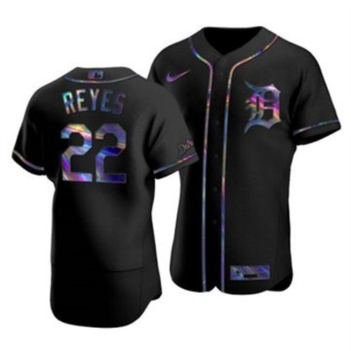 Detroit Detroit Tigers #22 Victor Reyes Men's Iridescent Holographic Collection Jersey - Black Men's