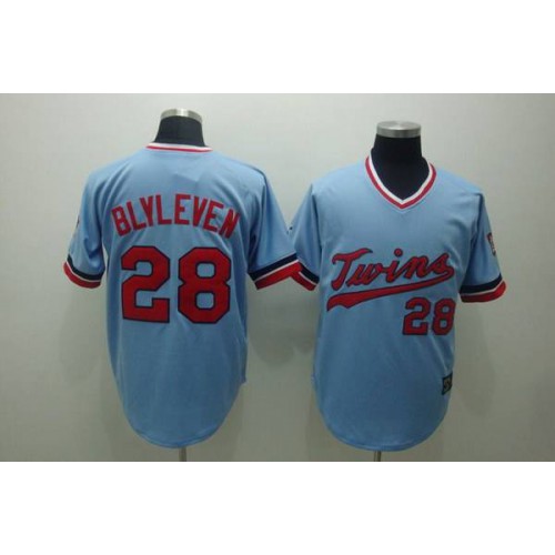 Mitchelland Ness Minnesota Twins #28 Bert Blyleven Stitched Light Blue Throwback Jersey Men's