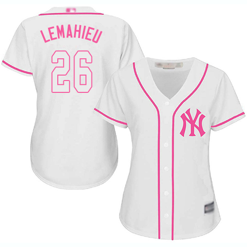New York Yankees #26 DJ LeMahieu White/Pink Fashion Women's Stitched Jersey Womens