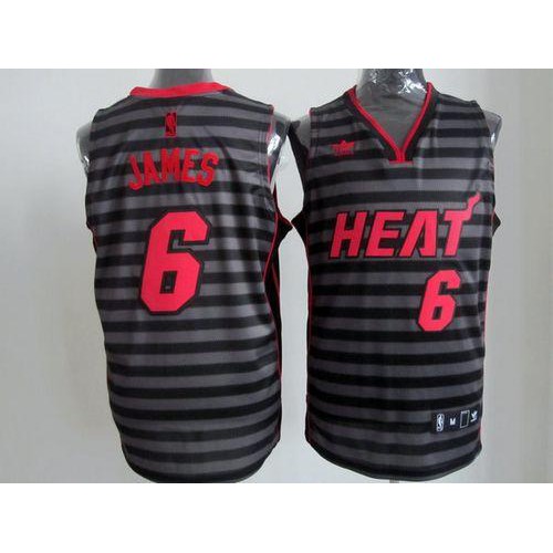 Miami Heat #6 LeBron James Black/Grey Groove Stitched Jersey Mens