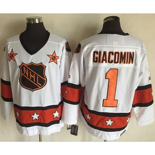 New York Rangers #1 Eddie Giacomin White/Orange All-Star CCM Throwback Stitched Jersey Men's