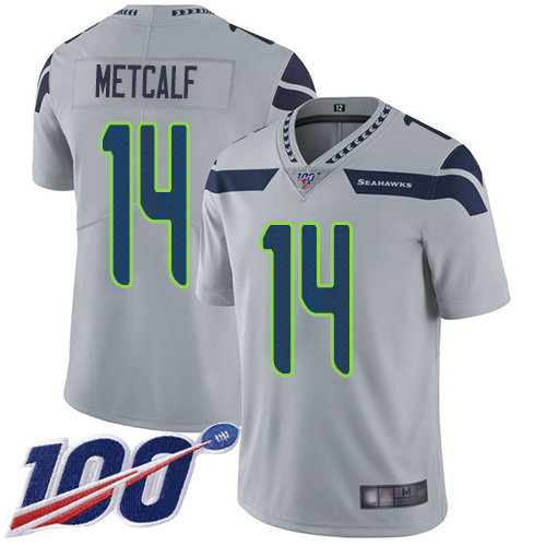 Seahawks #14 D.K. Metcalf Grey Alternate Men's Stitched 100th Season Vapor Limited Jersey