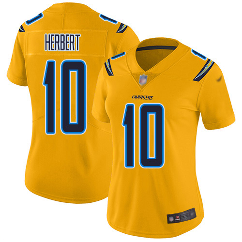 Chargers #10 Justin Herbert Gold Women's Stitched Limited Inverted Legend Jersey