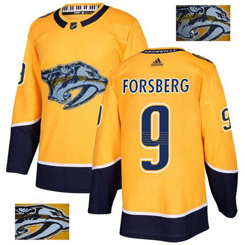 Adidas Nashville Predators #9 Filip Forsberg Yellow Home Authentic Fashion Gold Stitched Jersey Men's