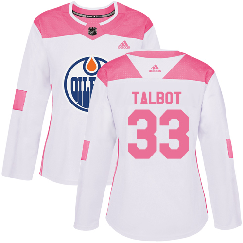 Adidas Edmonton Oilers #33 Cam Talbot White/Pink Authentic Fashion Women's Stitched Jersey Womens