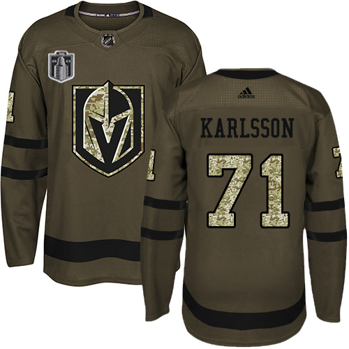 Adidas Golden Knights #71 William Karlsson Green 2023 Stanley Cup Final Patch Salute To Service Stitched Jersey