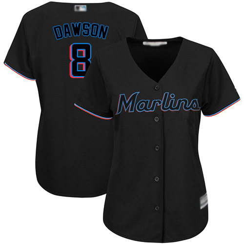 Miami Marlins #8 Andre Dawson Black Alternate Women's Stitched Jersey Womens