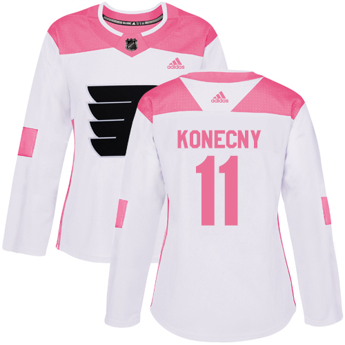 Adidas Philadelphia Flyers #11 Travis Konecny White/Pink Authentic Fashion Women's Stitched Jersey Womens