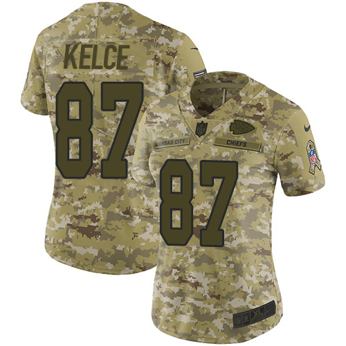 Chiefs #87 Travis Kelce Camo Women's Stitched Limited 2018 Salute To Service Jersey