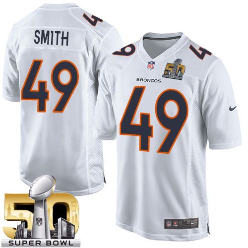 Denver Broncos #49 Dennis Smith White Super Bowl 50 Men's Stitched Game Event Jersey Men's