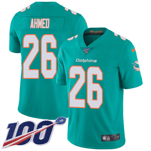 Miami Dolphins #26 Salvon Ahmed Aqua Green Team Color Youth Stitched 100th Season Vapor Untouchable Limited Jersey Youth