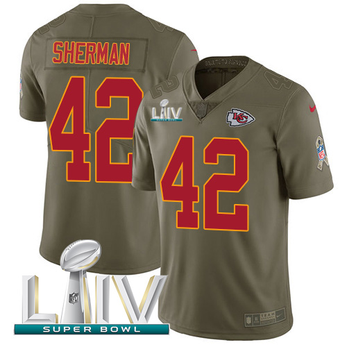 Kansas City Chiefs #42 Anthony Sherman Olive Super Bowl LIV 2020 Men's Stitched Limited 2017 Salute To Service Jersey Men's