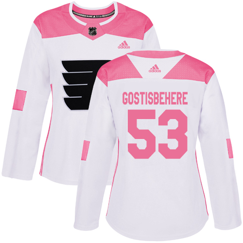 Adidas Philadelphia Flyers #53 Shayne Gostisbehere White/Pink Authentic Fashion Women's Stitched Jersey Womens