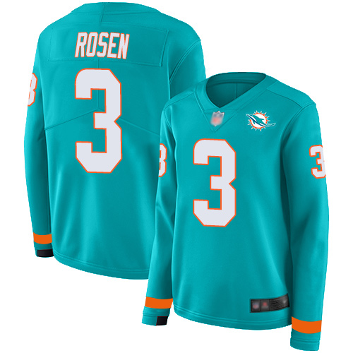 Miami Dolphins #3 Josh Rosen Aqua Green Team Color Women's Stitched Limited Therma Long Sleeve Jersey Womens