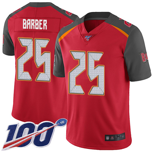 Tampa Bay Buccaneers #25 Peyton Barber Red Team Color Men's Stitched 100th Season Vapor Limited Jersey Men's