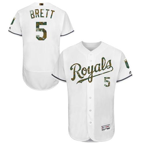 Kansas City Royals #5 George Brett White Flexbase Authentic Collection Memorial Day Stitched Jersey Men's