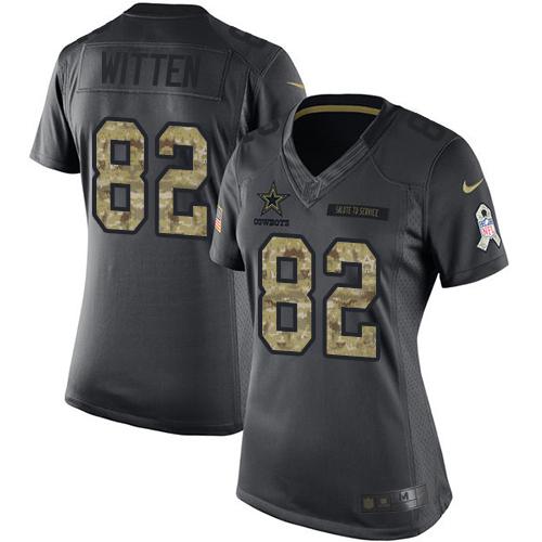 Dallas Cowboys #82 Jason Witten Black Women's Stitched Limited 2016 Salute to Service Jersey Womens