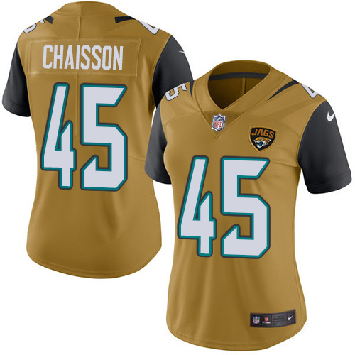 Jacksonville Jaguars #45 K'Lavon Chaisson Gold Women's Stitched Limited Rush Jersey Womens