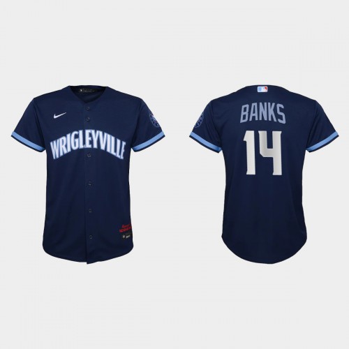 Chicago Chicago Cubs #14 Ernie Banks Youth 2021 City Connect Navy Jersey Youth