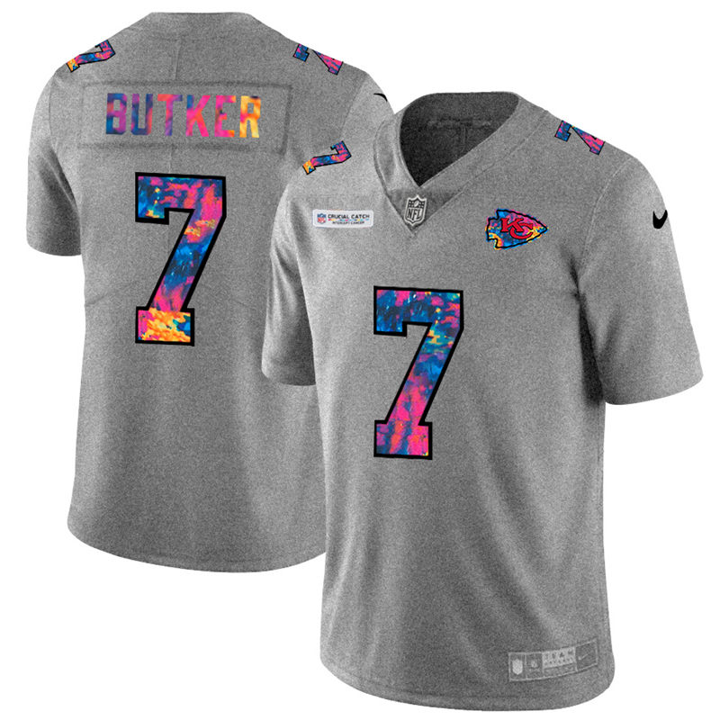 Kansas City Chiefs #7 Harrison Butker Men's Multi-Color 2020 Crucial Catch Jersey Greyheather