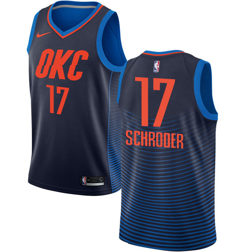 Oklahoma City Thunder #17 Dennis Schroder Navy Blue Swingman Statement Edition Jersey Mens