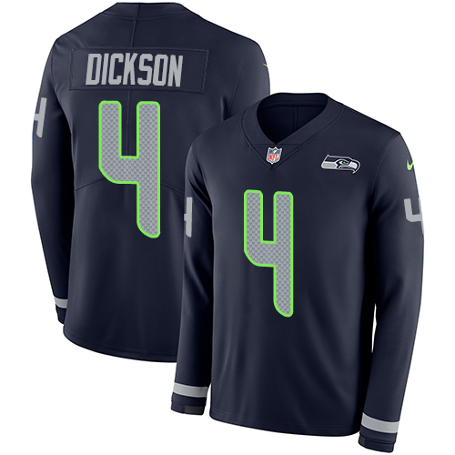 Seattle Seahawks #4 Michael Dickson Steel Blue Team Color Men's Stitched Limited Therma Long Sleeve Jersey Men's