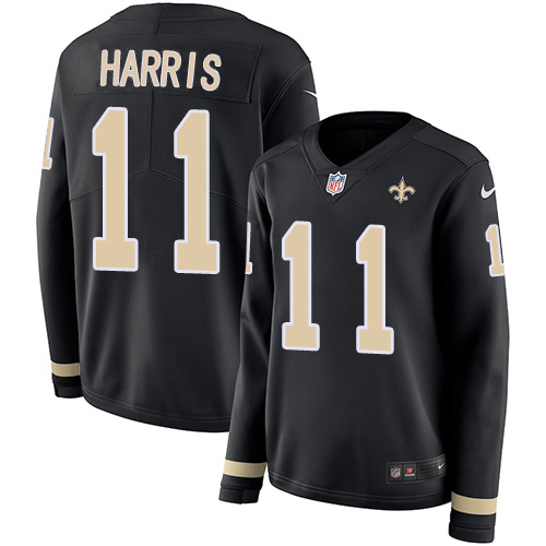 New Orleans Saints #11 Deonte Harris Black Team Color Women's Stitched Limited Therma Long Sleeve Jersey Womens