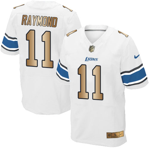 Lions #11 Kalif Raymond White Men's Stitched Elite Gold Jersey